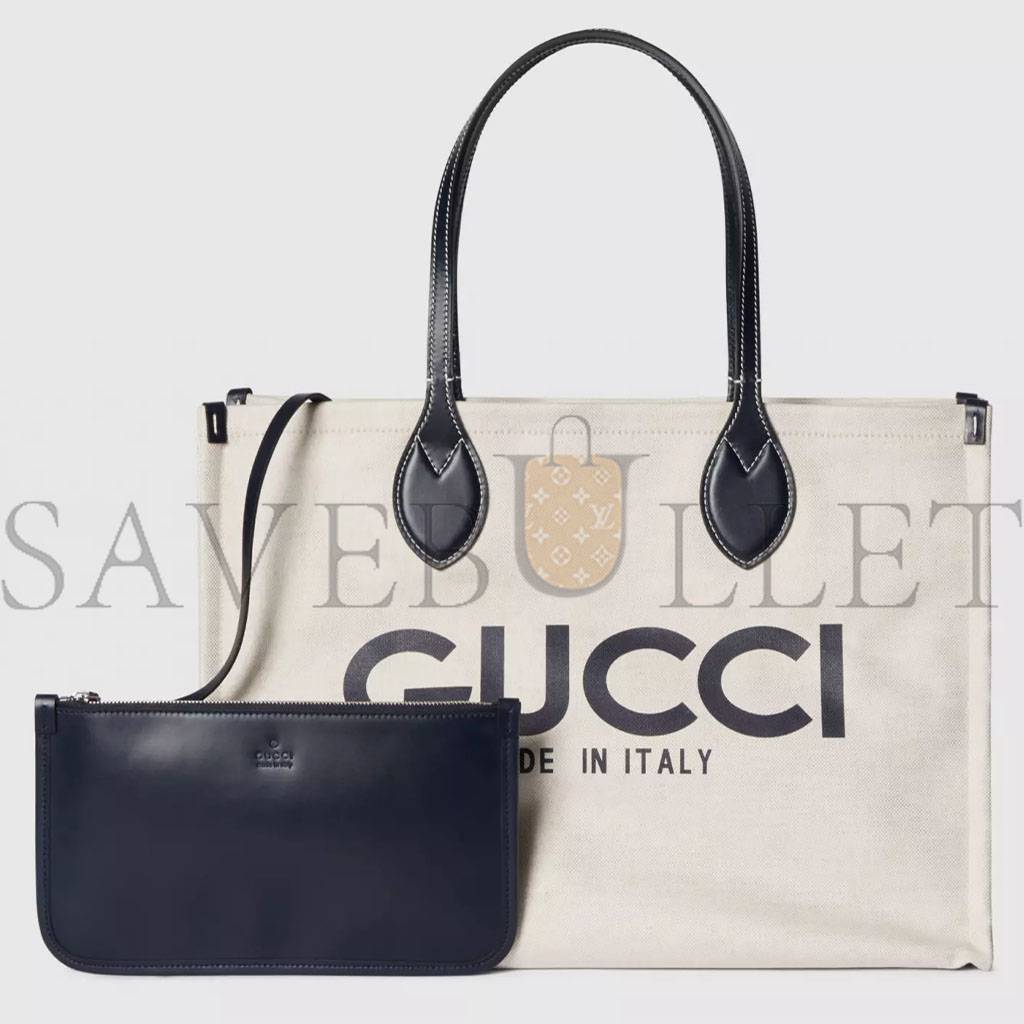 G*u*i print tote bag new beige canvas black 772176facvw8941 (41*19*18cm)